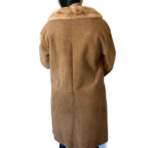 Vintage Avanti Tan Suede Leather Fur Collar Coat Size Medium - Picture 4 of 9